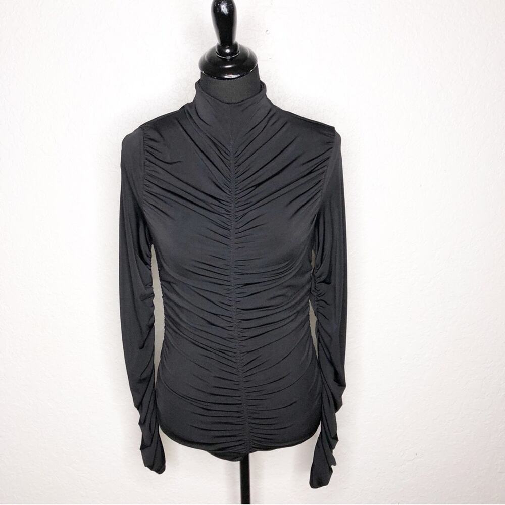 Boston Proper black ruched mock turtleneck top size Small